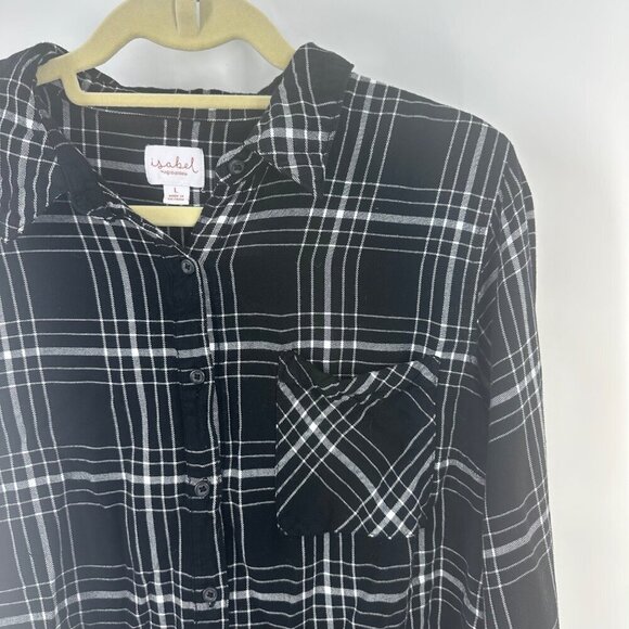 Isabel Maternity Black White Plaid Button-Up Long Sleeve Top Women’s Large - Picture 3 of 7